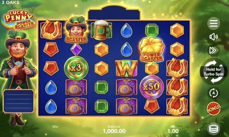 Lucky Penny Power Scatter - Power Scatter symbool met een gouden munt en achtergrondverlichting